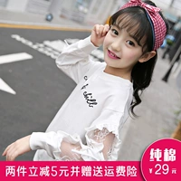 Áo thun bé gái mùa thu 2018 mới dài tay to trẻ em mỏng phần cotton rộng phiên bản Hàn Quốc của áo sơ mi ren tay áo áo phông bé gái dễ thương