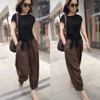 Футболка с коротким рукавом, модные штаны, комплект, свободный крой, коллекция 2021