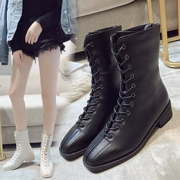 Martin boot nữ 2018 thu đông mới phiên bản Hàn Quốc mới của đầu vuông trong dày với gió Anh trong ống sau khóa kéo với bốt ngắn