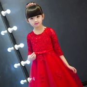 Hoa cô gái váy công chúa váy đỏ trẻ em đám cưới lớn trẻ em gái sinh nhật trang phục piano váy váy dài