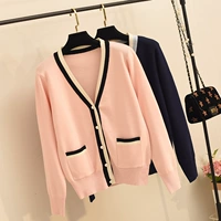 Осенний трикотажный свитер, кардиган, рубашка, куртка, розовый жакет, стиральный порошок, коллекция 2021, в стиле Шанель, V-образный вырез