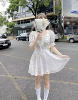 Тонкое белое платье, юбка, французский стиль, в цветочек