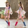 Hàn Quốc cô gái ăn mặc 2018 mùa hè mới ăn mặc cậu bé lớn thời trang nước ngoài cô gái cổ tích lụa gạc tay áo váy đầm công chúa cho bé 1 tuoi