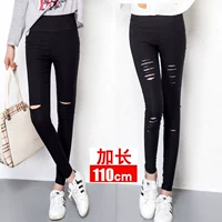 Quần legging dài size nữ siêu dài lỗ phiên bản Hàn Quốc của mùa xuân và mùa thu và mùa hè mỏng phần chân đen eo cao mặc quần dài - Quần tây thường quần legging