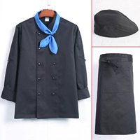 Черный лонгслив, фартук, берет, шейный платок