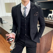 QZNR phù hợp với nam phù hợp với phiên bản Hàn Quốc của trang phục giản dị nam sọc phù hợp với váy cưới chú rể ba mảnh - Suit phù hợp