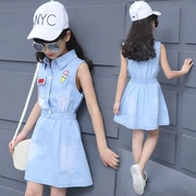 Cô gái mùa hè váy bé trai lớn thời trang bé gái giản dị mùa hè không tay trẻ em mỏng phần cotton denim - Váy