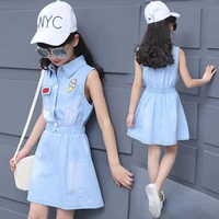 Cô gái mùa hè váy bé trai lớn thời trang bé gái giản dị mùa hè không tay trẻ em mỏng phần cotton denim - Váy chân váy ngắn bé gái