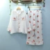 Bộ đồ ngủ bằng vải gạc đào hoa quả ba chiều dễ thương đặt cotton mùa xuân và mùa thu và vải lanh Nhật Bản nhỏ tươi dài tay - Bên ngoài ăn mặc Bên ngoài ăn mặc