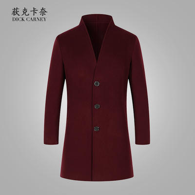Chống mùa đặc biệt bán hàng len tinh khiết khâu tay hai mặt áo trong phần dài của Hàn Quốc phiên bản của áo khoác mỏng nam áo gió nam áo cardigan nam Áo len