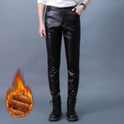 Mùa thu và mùa đông nam quần da chặt chẽ thanh niên chân đàn hồi Slim xe máy Hàn Quốc PU quần da cộng với nhung dày