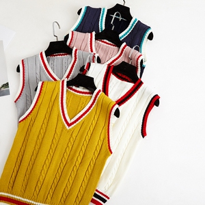 Cao đẳng gió chic vest đoạn ngắn mùa thu 2018 new hoang dã áo len đan v-cổ mềm chị vest nữ