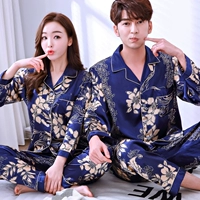 Mùa xuân và mùa hè vài bộ đồ ngủ lụa của phụ nữ dài tay phần mỏng quay lụa cardigan nam của Hàn Quốc lụa dịch vụ nhà phù hợp với đồ bộ cao cấp