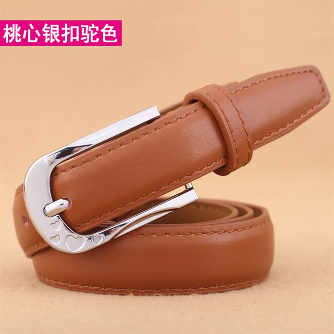 Peach Heart Silver Button Camel【 Free Admission plus hole 】 Belt female fashion Korean leisure Pin buckle belt female fine Simple and versatile Jeans Belt