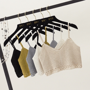 Hồng Kông-phong cách retro chic mùa hè 2018 new hoang dã ngắn dây đeo nhỏ gió quốc gia v-cổ đan vest quần áo của phụ nữ