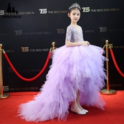 2018 mới dài tay trẻ em váy công chúa mẫu váy catwalk piano trang phục cô gái váy sinh nhật đuôi