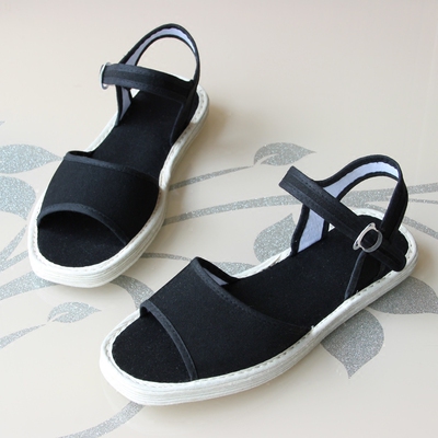 包邮老北京布鞋千层底布凉鞋女夏鱼嘴平底绑带凉鞋中老年妈妈凉鞋