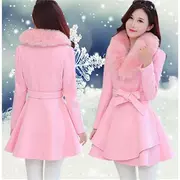 2019 áo khoác len màu hồng mới cho nữ dày lên mùa thu và mùa đông áo khoác len nữ dài phần phiên bản Hàn Quốc của thủy triều - Trung bình và dài Coat