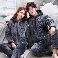 Cặp đôi đồ ngủ mùa đông phụ nữ dày bông cộng với nhung có thể mặc nhung nhung mùa đông ấm áp áo hoạt hình phù hợp với nam áo parka nam