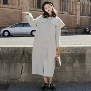 Áo mới 2018 phiên bản Hàn Quốc của áo dài in đại học gió đơn áo choàng cổ áo len dày áo khoác nữ mùa đông