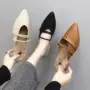 Thời trang thu đông mũi nhọn lông nửa đầu nữ giữa dày với nữ 2018 nửa kéo bên ngoài mang giày Muller xã hội dép bánh mì nữ có hình
