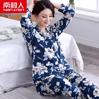 Bộ đồ ngủ nam cực dài tay áo len cotton rộng rãi cộng với phân bón XL chất béo mm200 kg phù hợp với dịch vụ gia đình pijama nữ