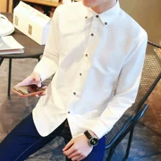 Học sinh trung học áo sơ mi trắng nam tay dài chạm đáy quần áo Xu hướng thanh niên nam áo cotton phiên bản Hàn Quốc