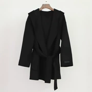 Áo khoác len hai mặt màu đen 2019 mùa thu đông ngắn cà vạt nhỏ với áo khoác len Hàn Quốc nữ Hepburn gió - Áo len lót đôi