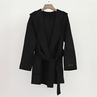 Áo khoác len hai mặt màu đen 2019 mùa thu đông ngắn cà vạt nhỏ với áo khoác len Hàn Quốc nữ Hepburn gió - Áo len lót đôi áo khoác dài hàn quốc