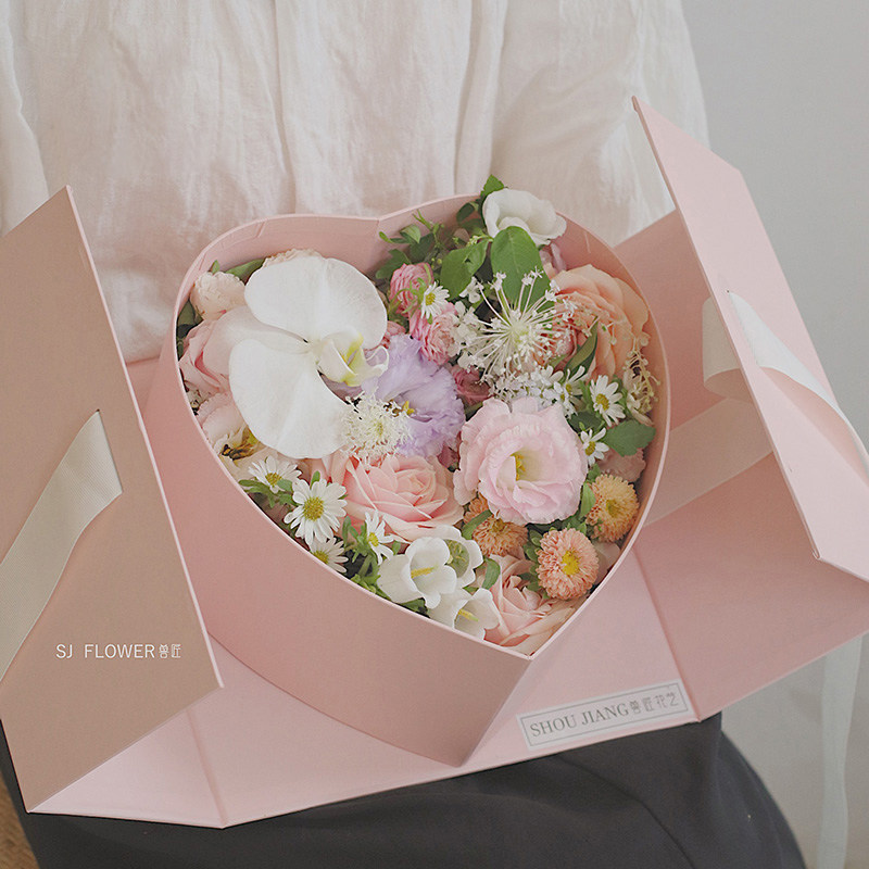 礼盒新款七夕花盒创意开页爱心伴手鲜花礼品包装盒花艺包装盒