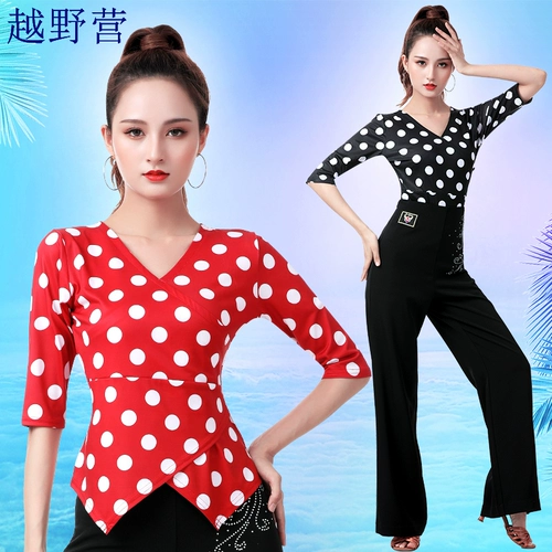 [越野营水兵舞服装女新款圆点中袖广场舞舞蹈服果果不不吉特巴上衣]