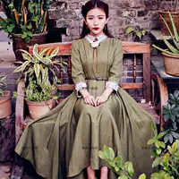 Tide thương hiệu 2019 phụ nữ nghệ thuật retro lady đại học gió tự tu trang phục cung điện váy dài quốc phục màu rắn - Trang phục dân tộc bộ đồ truyền thống