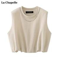 La Chapelle Round Neck Seamere Chain Dookveless Plesleppl Pad Top для женщин Лето свободный универсальный жилет