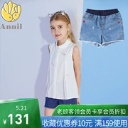Quần áo trẻ em Annai đích thực 2019 hè mới cho bé gái lớn full eo denim quần short AG926594 - Quần jean