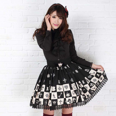 taobao agent Genuine black pleated skirt for princess, lace mini-skirt, Lolita style