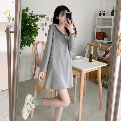 taobao agent Colored fashionable hoody with zipper, dress with sleeves, plus size, long sleeve
