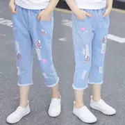 Quần áo bé gái quần jeans xuân hè 2019 phiên bản mới của Hàn Quốc thời trang quần lửng 9 nước ngoài cho bé lớn và trẻ em mùa hè thủy triều - Quần jean