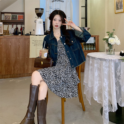 taobao agent Autumn short denim jacket, dress, plus size, Chanel style