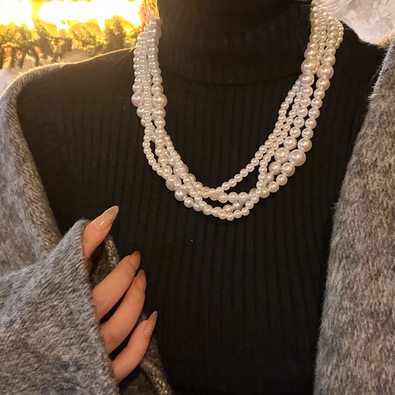 Multi-layered Baroque Pearl Necklace Elegant Statement Jewellery_voghion.com