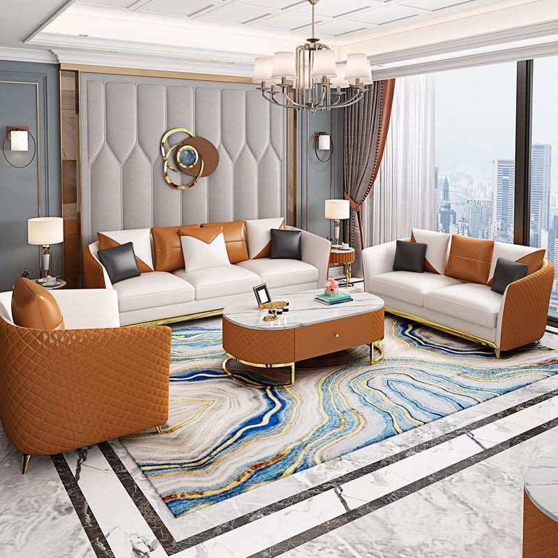 Sự kết hợp ghế sofa da sang trọng nhẹ nhàng của Ý căn hộ nhỏ tình yêu Mawang phòng khách nổi tiếng đơn giản, hiện đại, nghệ thuật bằng da, nội thất ba người
