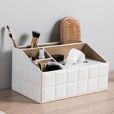 Коробка 欧润哲 纸巾盒 多功能四格遥控器收纳盒卷纸抽纸盒 白色梯形羊皮