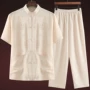 Vải lanh mới cửa hàng Tang phù hợp với màu trắng cổ điển thiểu số quần áo nam màu tím quần áo nam mùa hè trang phục ông già - Trang phục dân tộc quần áo thể thao nam
