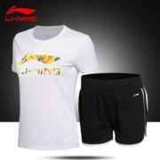 Li Ning thể thao phù hợp với quần short nữ tay ngắn 2019 mùa xuân và mùa hè đích thực quần áo thể thao yoga nữ hai mảnh - Thể thao sau