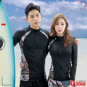 Mùa hè mới Hàn Quốc mua đứng cổ áo dây kéo dài tay chống mite giảm béo bãi biển cặp đôi đồ bơi nam và nữ đồ bơi - Vài đồ bơi