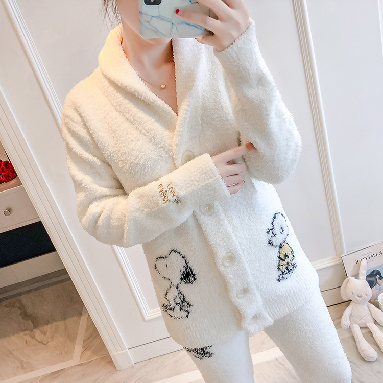 Áo len nhung Nhật Bản dệt kim cotton mềm mại phụ nữ mùa thu và mùa đông dày nửa ấm nhung phục vụ nhà phù hợp với áo len - Cặp đôi