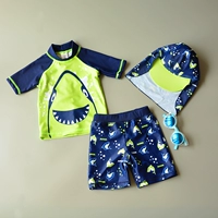 Детский купальник для мальчиков, раздельная акула, быстросохнущие детские штаны, плавательная шапочка, защита от солнца