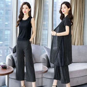 Chaozhong trung niên size lớn quần sọc nữ phù hợp với quần dài 2019 hè mới thả lỏng gầy gầy mm ba - Bộ đồ