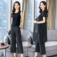 Chaozhong trung niên size lớn quần sọc nữ phù hợp với quần dài 2019 hè mới thả lỏng gầy gầy mm ba - Bộ đồ đồ bộ kiểu