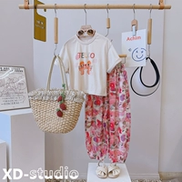 Летняя мультяшная хлопковая футболка, акварель, штаны, детская одежда, в корейском стиле, в западном стиле