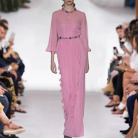 Mùa hè 2019 thời trang mới của phụ nữ Châu Âu và Hoa Kỳ váy cao cấp đầm hoa màu hồng đầm xếp li - Váy dài váy maxi dài